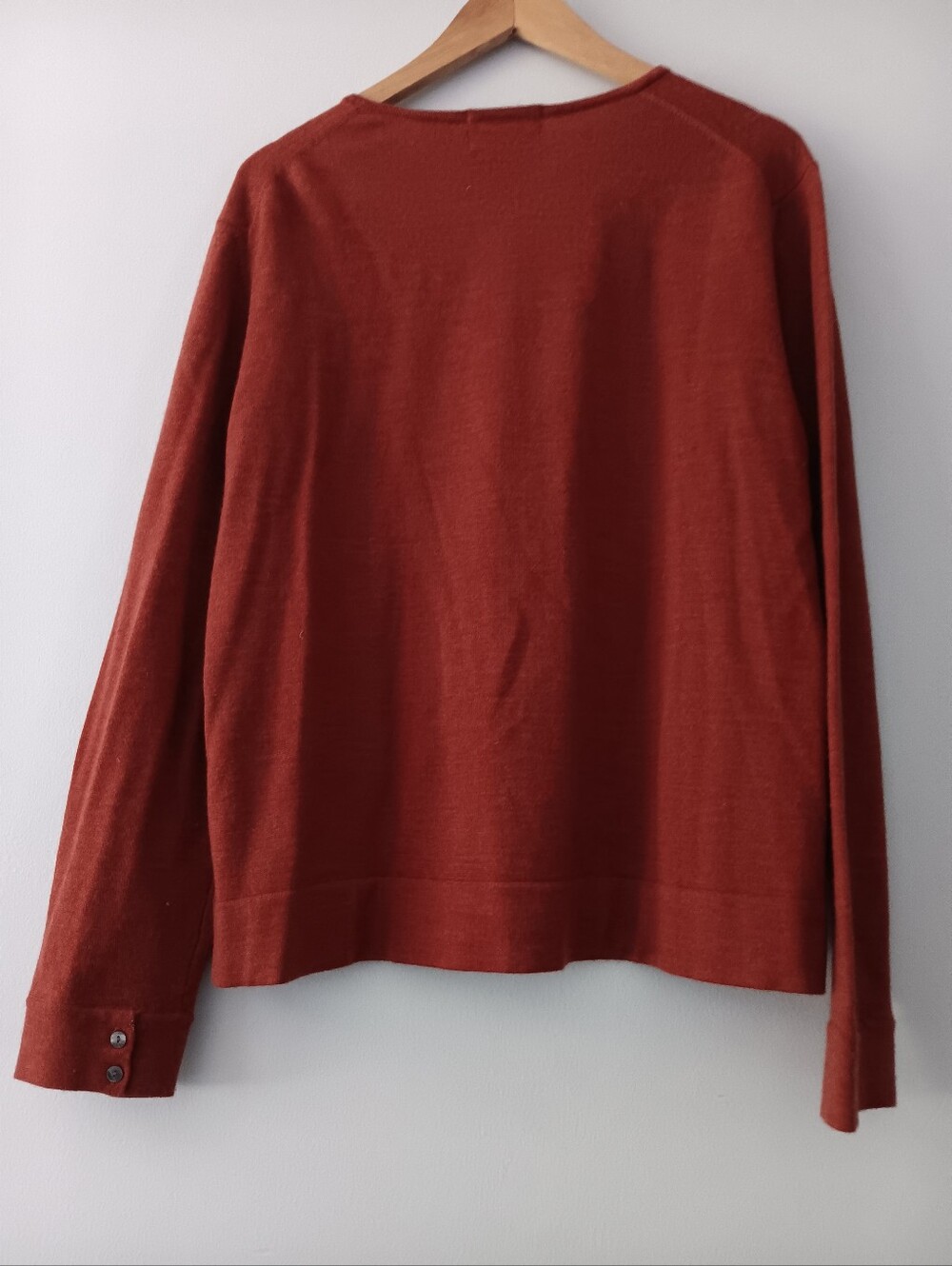 Eddie Bauer Fine Italian Merino Wool Burnt Orange Button Cardigan Sweater L - Picture 2 of 6